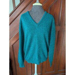 Pringle Scotland Vintage Teal LambsWool V-Neck Sweater Mens Size 42